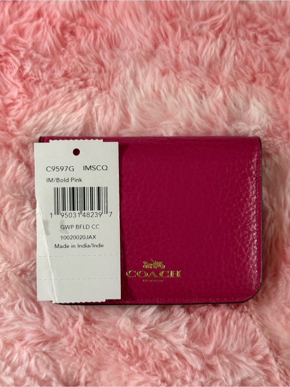 Coach Bold Pink Leather Card Case with Gold Logo